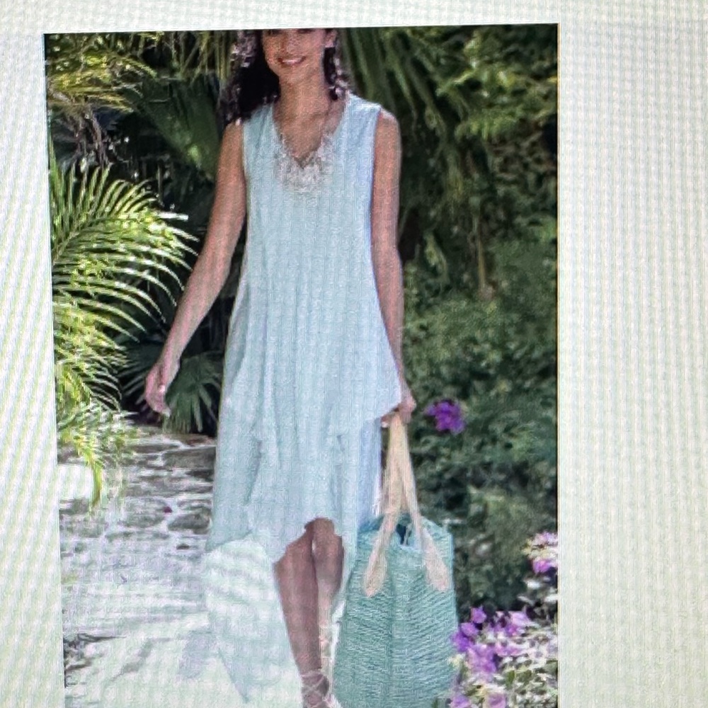 Soft Surroundings Green Sea Glass Amalfi Dress Medium Never Worn Asymmetrical